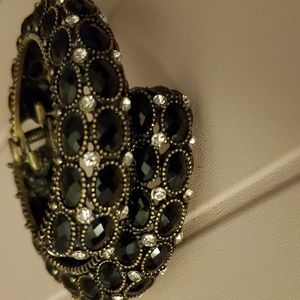 Bangle bracelet,Jets & Rhinestones set in Rhodium